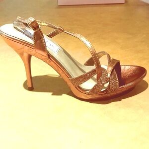 NWT Bronze gold high-heel platform strappy sandal evening party shoe size 6 NEW